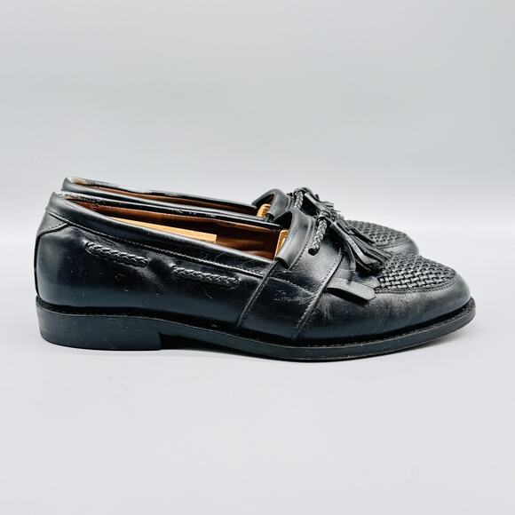 Allen Edmonds Shoes Mens 9 Black Leather Tassel Loafers Cody Woven Slip On - Picture 1 of 10